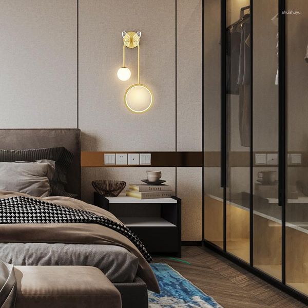 Стеновая лампа постели легкие роскошные простые и креативные северные лампы теплые бабочки спальня гостиная диван Бэкгроу