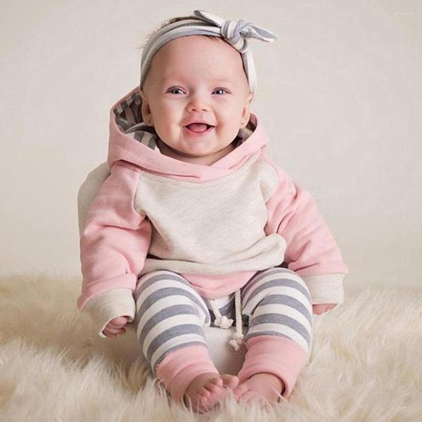 Kleidung Sets 3 stücke Kleinkind Baby Mädchen Casual Kleidung Set Mode Langarm Pullover Top Und Gestreiften Hosen Stirnband Sport anzug 0-2y