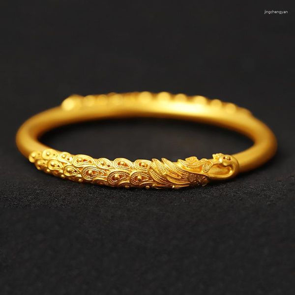 Bangle Vietnam Sargent Ancient Law Dragon Phoenix Chengxiang Heritage Bracciale Ladies Vintage Silk Peacock Gold Plated Princess