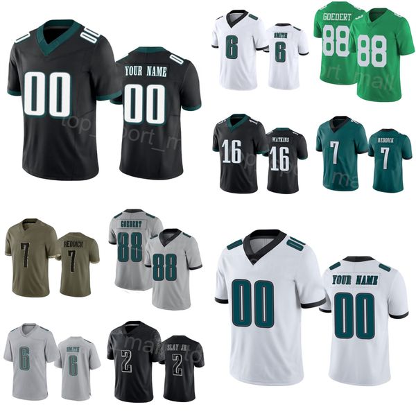 Großhandel Mann Frau Jugendfußball 6 Devonta Smith Jersey 88 Goedert 16 Quez Watkins 2 Darius Slay Jr 7 Haason Reddick 89 Jack Stoll Olive Salute to Service Stickerei u