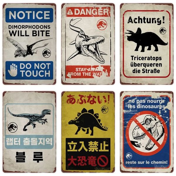 Остерегайтесь динозавров смешные винтажные металлические жестяные знаки трицератопс декор на стены. Мужчина садовый фермерский дом на открытом воздухе предупреждение о предостережении.
