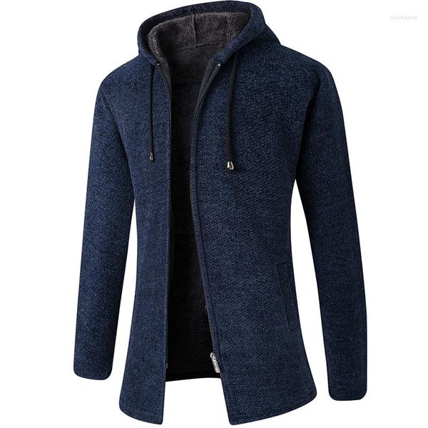 Suéteres Masculinos 2023 Cardigã Masculino Fleece Cor Sólida Moda Casaco com Capuz Grosso Casual Quente Tricô Inverno Outerwear