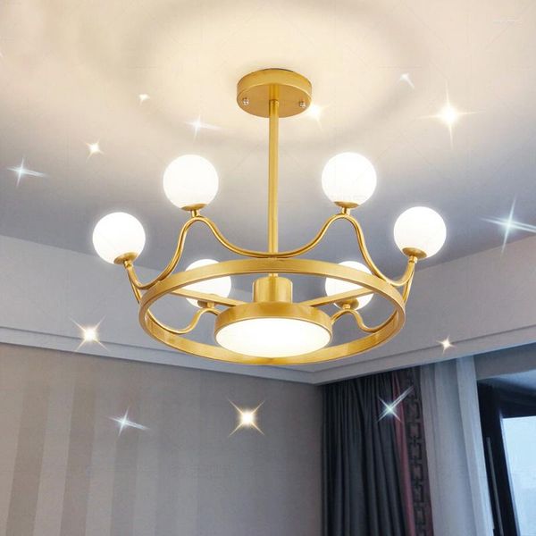 Luminárias pendentes nórdicas lâmpada led coroa de ouro para quarto infantil luz suspensa no teto sala de estar quarto sala luminárias internas