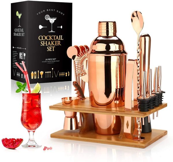 Bar-Werkzeuge, Cocktail-Shaker-Herstellungsset, 16-teiliges Barkeeper-Set für Mixer, Wein, Martini, Edelstahl-Bars, Werkzeug für Zuhause, Getränke, Party-Zubehör 230809