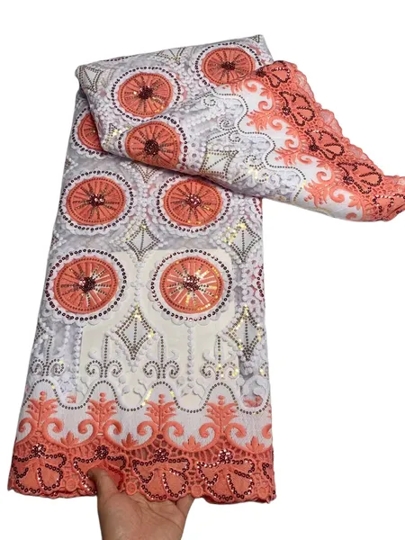 KY-6035 mais recente 5 jardas de costura mais recente Tule Decorativo Bordado de bordado de renda com vestidos de aniversário de lantejoulas para mulheres Africanas à venda verão e outono