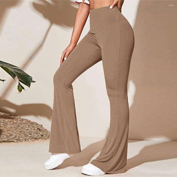 Calças femininas flared leggings mulheres sweatpants moda elástica cintura alta casual esportes cinza calças de malha streetwear faixa preta