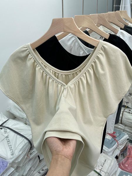 Magliette da donna maglietta albicocca harajuku coreano y2k sexy maniche corta a maniche a v-scollo top top vestiti di vestiti vintage estate vintage