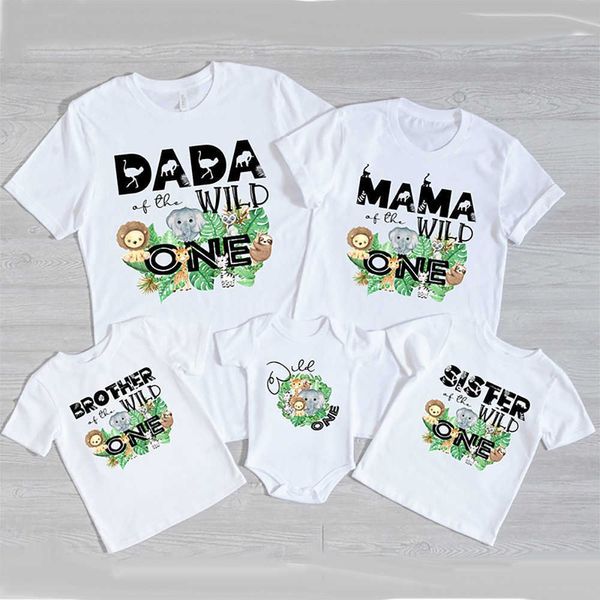 Familienübereinstimmende Outfits Wildfamilie Matching Clother Jungle Party Vater Mama Schwester Bruder Baby Look Outfits T-Shirt Geburtstagshemden Tops