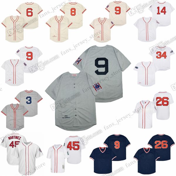 1939 Ted Williams Camisas de beisebol vintage Jimmie Foxx Johnny Pesky David Ortiz Wade Boggs Pedro Martinez