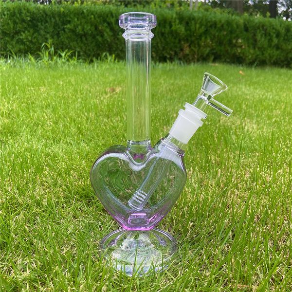 9 Zoll lila Herzform Glas Bong Shisha Shisha Rauchen Tabakwasserrohrfilter Bubbler mit Downstel 14 mm männlicher Schüssel