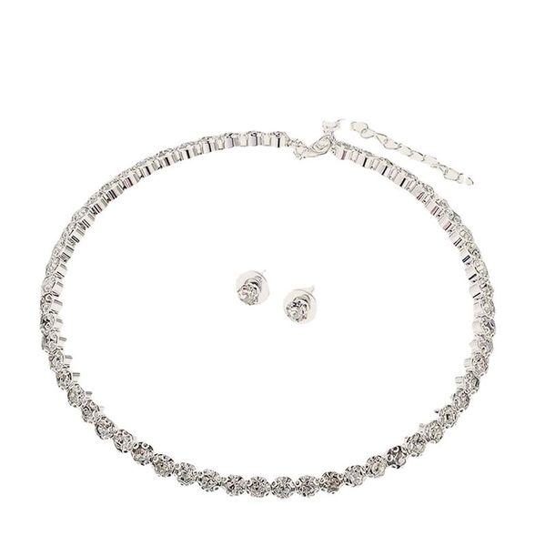 Strasskristall Halskette Halskette Ohrringe und Armband Hochzeit Schmuck Set für Frauen Silber Farbe Braut Hochzeitsfeier Geschenk