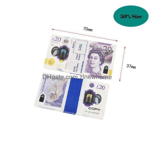 Altre forniture per feste festive Falne denaro divertimento giocattolo realistico di sterline uk copia GBP British English Bank 100 10 Note Perfect for Movie Dhenu