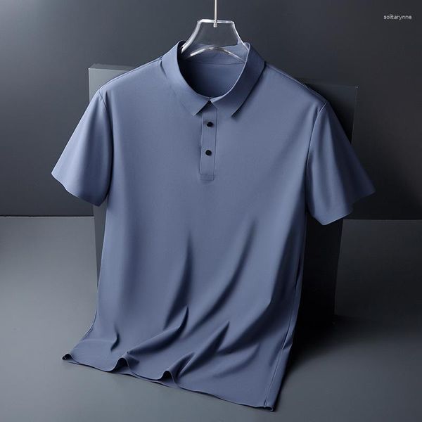 Polos maschile da uomo a manica corta manica estate senza cucitura seta sottile a colore puro t-shirt comfort