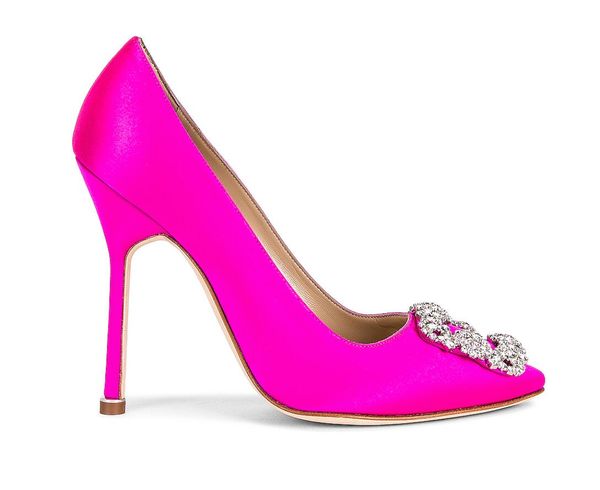 23S Элегантный летний хангзис 90 -мм насосные сандалии обувь для женщин для женщин блестящие атласные хрустальные драгоценности пряжка с высокими шпильками.