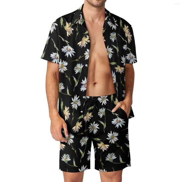 Tracce maschili da uomo elegante margherita da uomo set camicia casual alla moda floreale set cotoni per vacanze grafiche a maniche corte grandi