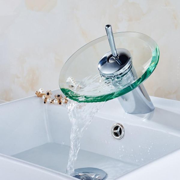 Banyo Lavabo muslukları 1 adet şelale musluğu katı pirinç cam tek kollu delik yıkama havzası