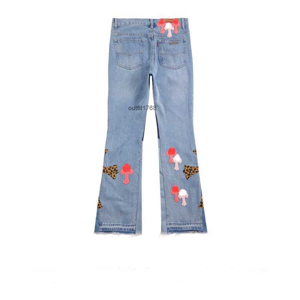 Fog High Street VTG Vintage Discher Patchwork Leopard Print Pink Cross Cross Deseting Fitting Jeans для мужчин и женщин