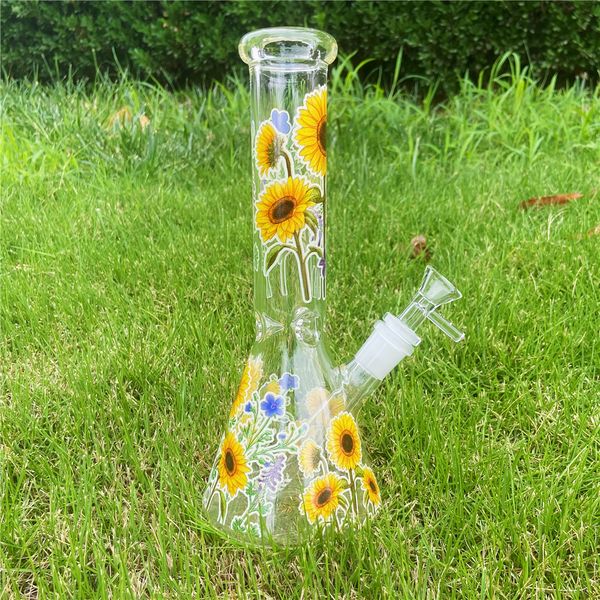 10 inç ayçiçeği cam bong beher karanlık sigara içilen nargile su borusu fıskiyesi serinletici bongs ile downstem 14mm erkek tütün kasesi