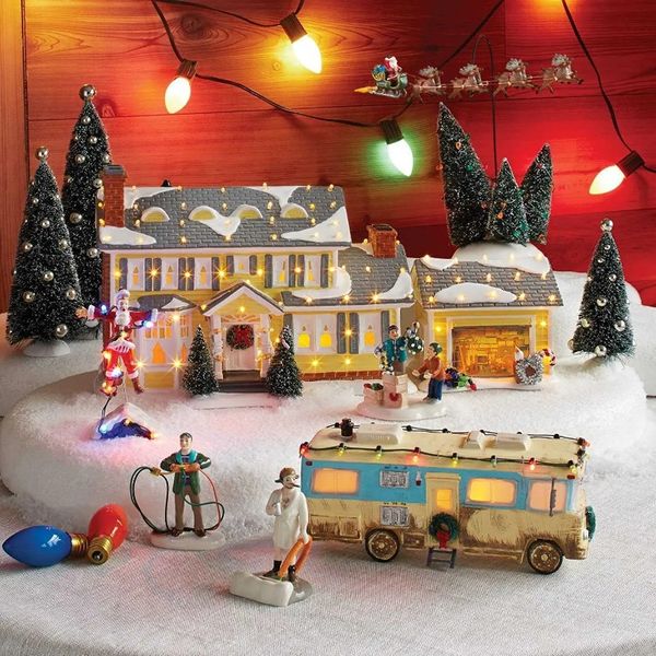 Christmas Tree Building Set with santa claus holiday village Car House, Village, Garage Decoration, Griswold Villa Home Desktop Figurines - Brightly Lit and Festive Decorations (AU11)