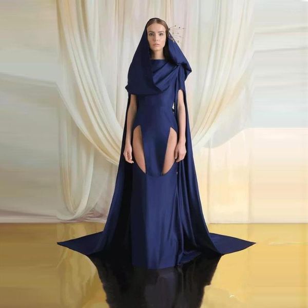 Повседневные платья высокая мода темно -синее формальное платье с рукавами с блестками назад специальное выпускное вечернее вечернее платье