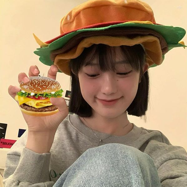 Берец смешной фаст -фуд гамбургер шляпы Fancy Cheiseburger Caps Party Party Up Costume Unisex tide Casual Burlesque Beanie