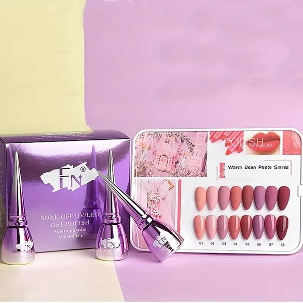 Kit de esmalte em gel de 8 cores - série de pasta de feijão quente para absorver, UV/LED Gel Unhel Art - Presente de salão de manicure perfeito para mulheres!