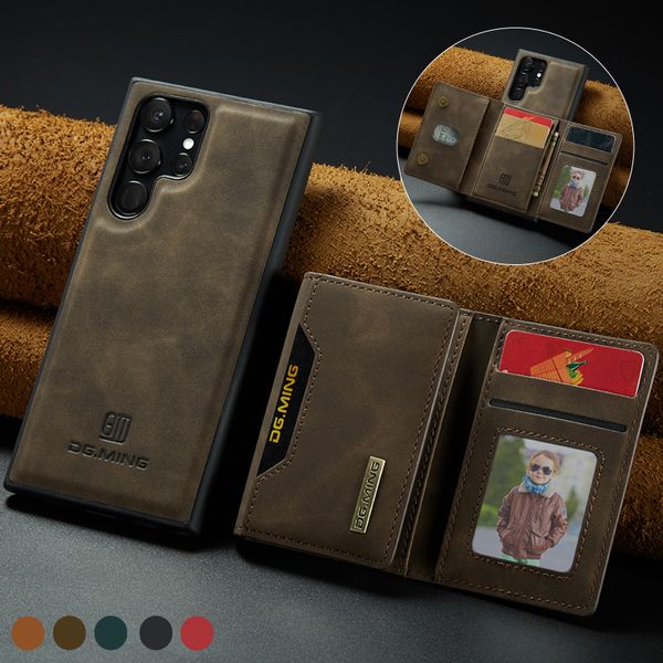 Abnehmbare Leder -Brieftaschenhülle für Samsung S20 Plus S21 Fe S22 S23 Ultra Note 20 Z Fold4 Fold3 Vintage Business MEN Schockproofes Schutz Telefon Rückzug