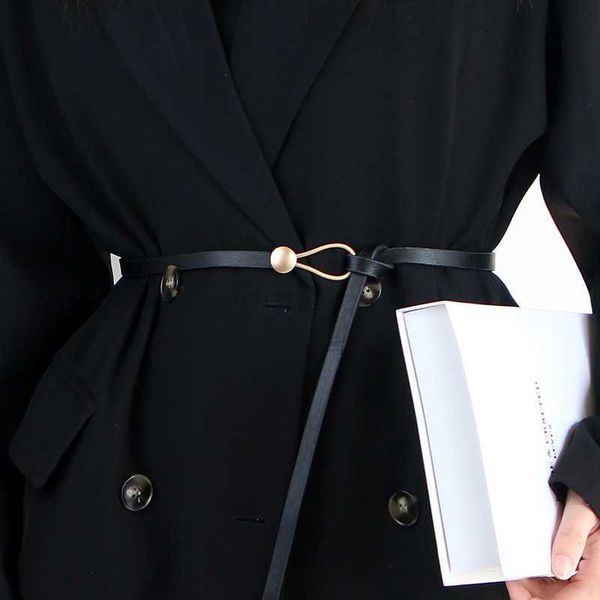 Cintos de fivela de metal cinto fino para mulheres de moda selvagem cinto de couro preto tiras de pulso marrom preto cós na banda de traje feminino acessórios