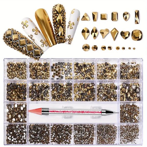 Kit de stromestone da arte de 8400 peças - pedras de unhas de cristal de vidro, caneta de cera, suprimentos de artesanato de caixa de armazenamento - perfeitos para artesanato de arte de unha!