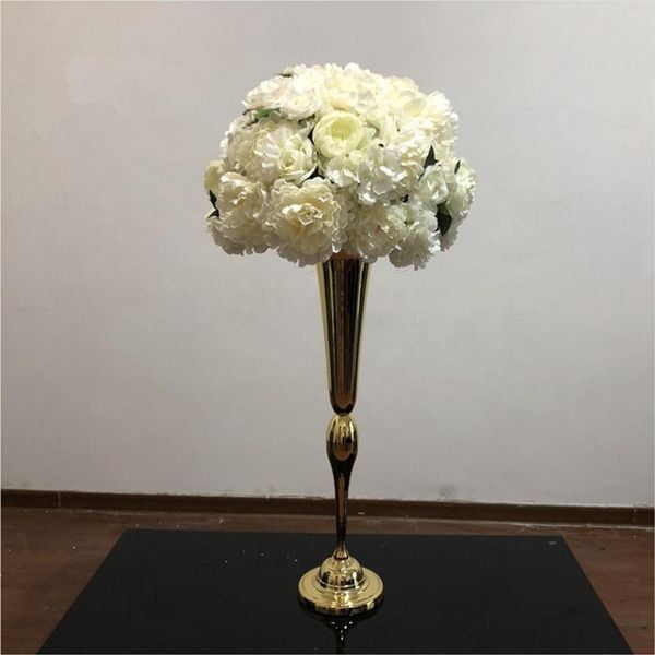 Partydekoration hochwertige antike Gold -Trompetenblume Vase für Hochzeitsboden Mittelstücke Premium Metall Urnen AB0218