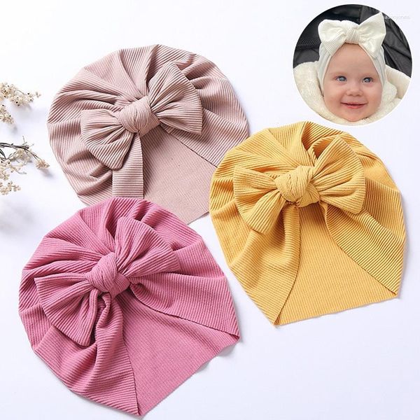 Beralar Beanie ile Yay Pamuklu Yumuşak Bowknot Bonnet Bebek Kızlar Türban Şapkası Sıcak Şapkalar Kafataları Sevimli Headdress