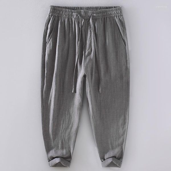 Pantaloni maschili giapponese lino lino sciolto in forma casual elastico in vita estate yoga a lungo comodo pantalone versatile traspirante