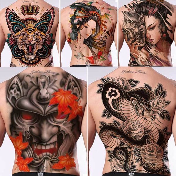 Tatuaggi temporanei Full Back Great Toomary Tattoo adesivo da uomo Lion King Snake Dragon Ganesha Tiger Body Woman Waterhoproof Fake Tattoo Art 230811