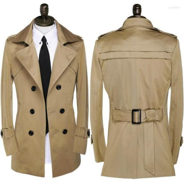 Мужские траншеи Coats Corean Spring Poat Men Осенняя палата средней длины двойная грудь стройная капусная куртка среднего возраста молодежи среднего возраста