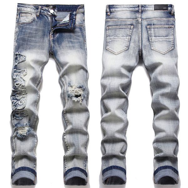 Herren Womens Designer Jeans Distressed zerrissener Biker Slim gerade Denim für Männer Printarmee Modes Amris Skinny Pants Star #07