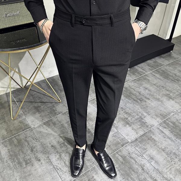 Herrenanzüge Business Casual Anzug Hosen Männer Streifen hohe Taille gerade Büro Formale Hose klassische Stil Langer Plus Größe L04