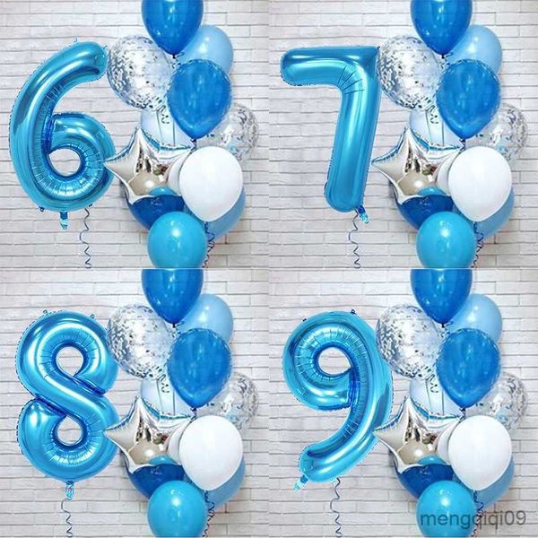 Dekoration 12pcs/Set Blue Number Folienballons für Kinder Geburtstag Dekoration 1. Jahr Geburtstagskinder Dekor Babyparty Ballon R230811