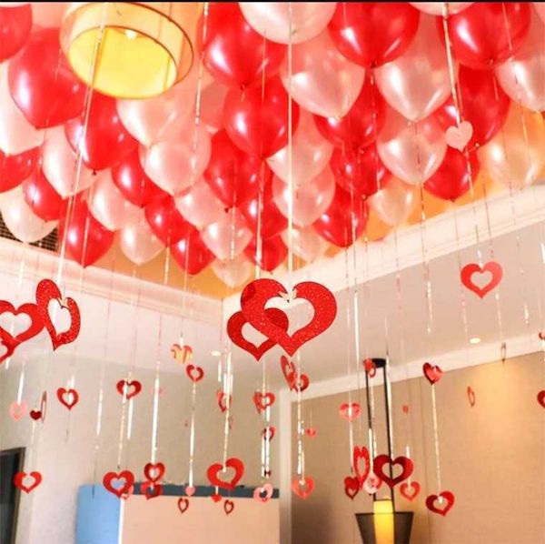 Decoração 100pcs coração roxo laser lantejoulas chuva balão pingente sala de casamento decoração de aniversário balão