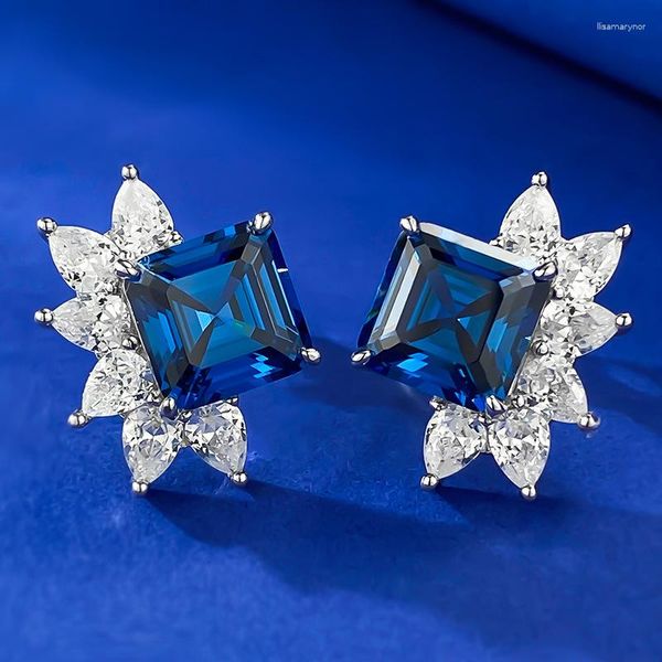 Серьги обручи европейские и американские S925 Silver 8 8 мм Royal Blue High Carbon Diamond Small Wersatile для ежедневного использования