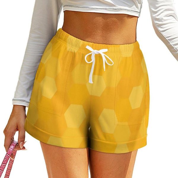 Shorts Women's Hanks Yellow Hives High Wiron Honey Commb Graphic con tasche Summer Night Club Oversize pantaloni corti