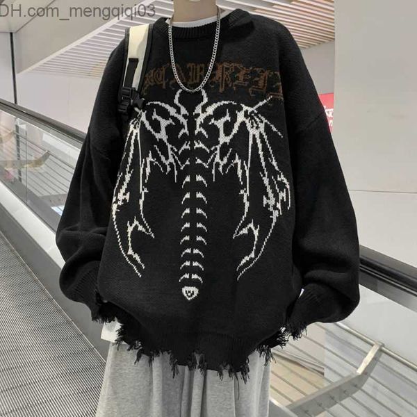Maglioni maschili pipistrelli maglione scheletro maglione a maglia lacrima vintage exssence super teschio paracadutata da donna harajuku gothic z230811