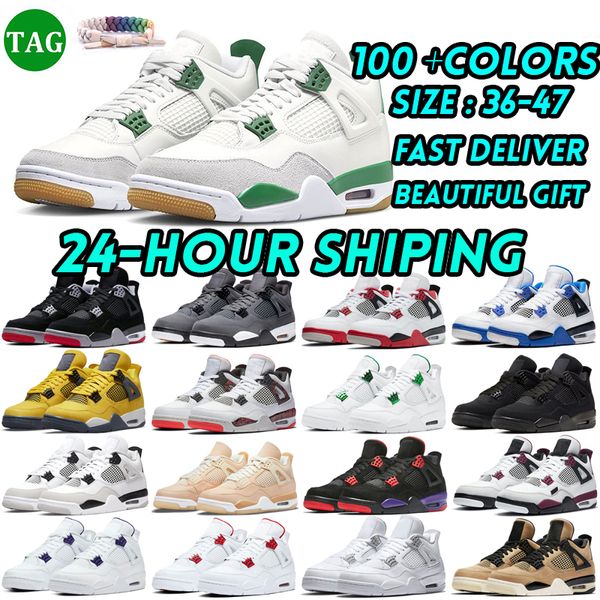 4 Basketballschuhe Männer Frauen 4s Pine Green Seafoam Military Black Cat Midnight Navy Red Cement Oreo Red Thunder Bred Herren Trainer Blank Canvas Sneakers Outdoor