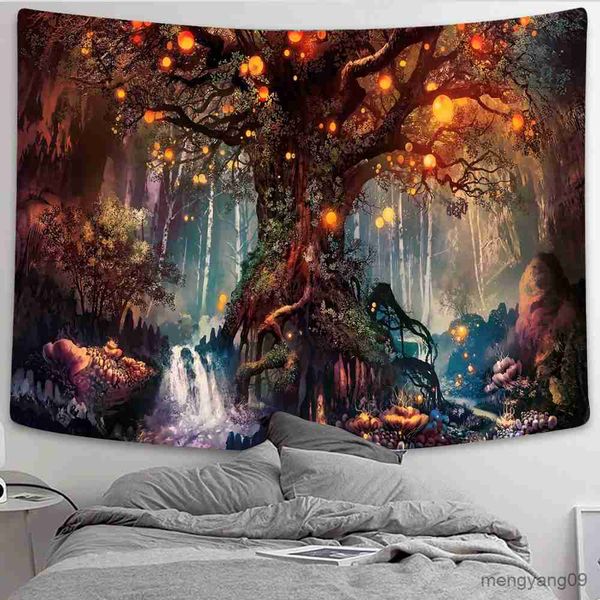 Wandteppiche Dekoration Wohnkultur Waldschloss Wandteppichmärchen farbenfrohe Schmetterlings Wandhänge Wandteppich Fantasy Dekor Wand R230812