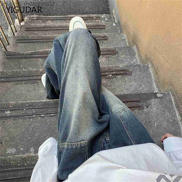 Herren Jeans Herren lose geradlinige koreanische modische Straße Hip -Hop -Jeans Herren -Weitbein Tränen enge gerade Jeans Z230814