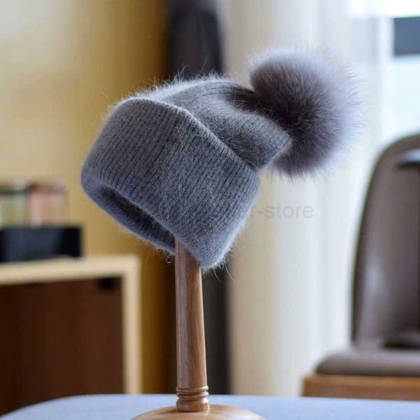 Berretti/bernelli/teschi inverno vera pelliccia di volpe pomagnette a maglia per donne modella di visone caldo pompon beanie naturali femmine da tre volte cappelli spessi a tre volte