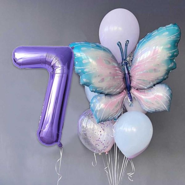 Dekorasyon 10 PCS Hafif Mor Kelebek Balonları Set Balon Mutlu Yıllar Globos Çocuk Kızlar Doğum Günü Dekorasyonları
