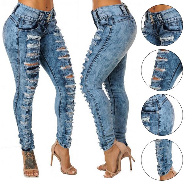 Jeans femminile sexy a vita alta matita casual pantaloni in denim strappato lady long skinny slim vintage streetwear jeans 230811