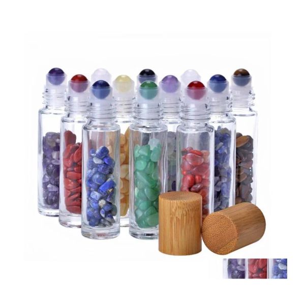 Großhandelsrolle auf Flaschen 10 ml ätherisches Öl Rollon -Glas pro Flasche mit zerkleinerten natürlichen Kristallquarz -Rollenkugel Bambus Drop Ll