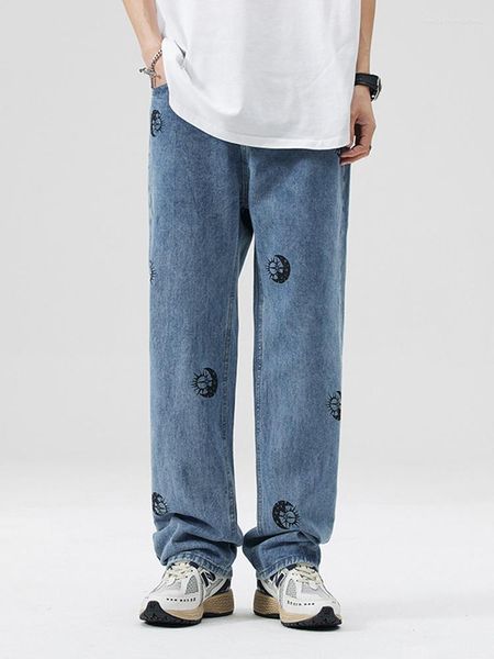 Jeans maschili yihanke moda tutti abbinano uomini semplici uomini tasche con cerniera in vita alta pantaloni gambe larghi bf primavera estate casual sciolte