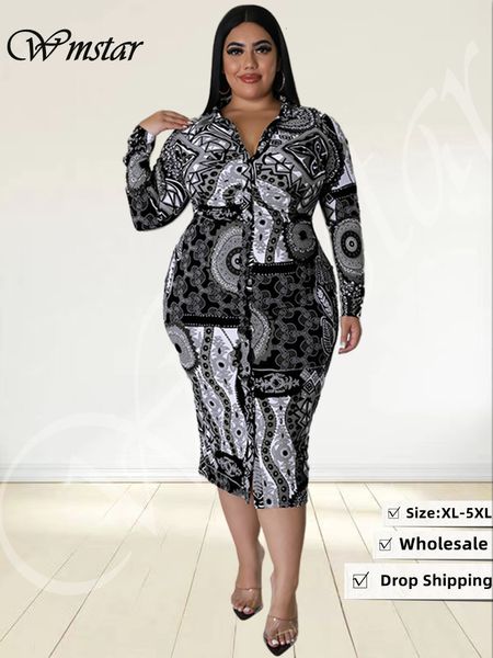Plus -Size -Kleider Wmstar Größe Hemden für Frauen 5xl Langarmdruckkörperkörper Maxi Kleiderstil Büro Dame Großhandel Drop 230811